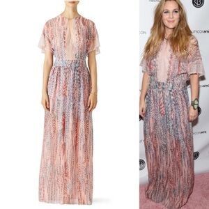 BCBGMAXAZRIA Christelle Printed Bell Sleeve Gown Silk Maxi 0